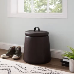Kirkland's Home Faux Leather Top Handle Storage Ottoman- Benches & Ottomans