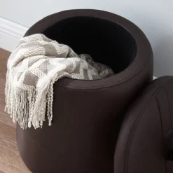 Kirkland's Home Faux Leather Top Handle Storage Ottoman- Benches & Ottomans