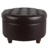 Kirkland's Home Faux Leather Tufted Round Storage Ottoman- Benches & Ottomans