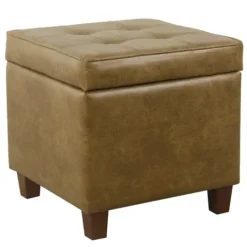 Kirkland's Home Faux Leather Tufted Storage Ottoman- Benches & Ottomans