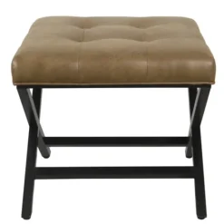 Kirkland's Home Faux Leather Tufted X-Frame Bench- Benches & Ottomans