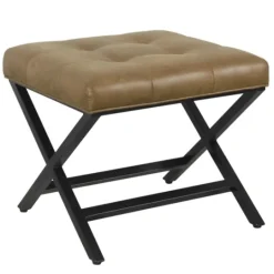 Kirkland's Home Faux Leather Tufted X-Frame Bench- Benches & Ottomans