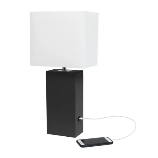 Kirkland's Home Faux Leather Usb Table Lamp- Table Lamps