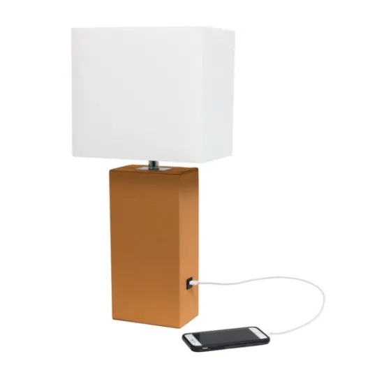 Kirkland's Home Faux Leather Usb Table Lamp- Table Lamps