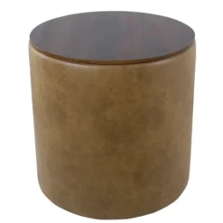 Kirkland's Home Faux Leather Wood Top Storage Ottoman- Benches & Ottomans