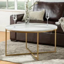 Kirkland's Home Faux Marble & Gold X-Base Coffee Table- Coffee Tables