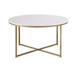 Kirkland's Home Faux Marble & Gold X-Base Coffee Table- Coffee Tables