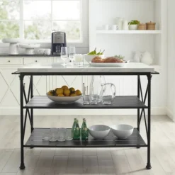Kirkland's Home Faux Marble Top 3-Tier Melody Kitchen Island- Kitchen Islands & Bar Carts