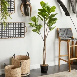 Kirkland's Home Fiddle Leaf Fig In Ribbed Rock Planter- Trees & Topiaries