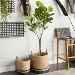 Kirkland's Home Fiddle Leaf Fig In Ribbed Rock Planter- Trees & Topiaries