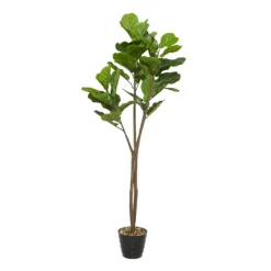 Kirkland's Home Fiddle Leaf Fig In Ribbed Rock Planter- Trees & Topiaries