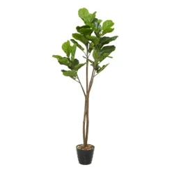 Kirkland's Home Fiddle Leaf Fig In Ribbed Rock Planter- Trees & Topiaries