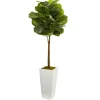 Kirkland's Home Fiddle Leaf Fig In White Tower Planter- Trees & Topiaries