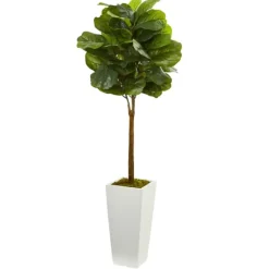 Kirkland's Home Fiddle Leaf Fig In White Tower Planter- Trees & Topiaries
