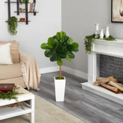 Kirkland's Home Fiddle Leaf Fig In White Tower Planter- Trees & Topiaries