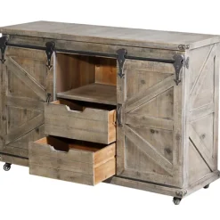 Kirkland's Home Fir Rolling Barn Door Cabinet With Casters- Cabinets & Sideboards