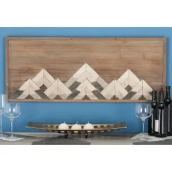 Kirkland's Home Fir Wood Abstract Mountain Range Plaque- Wall Plaques
