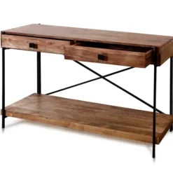 Kirkland's Home Fir Wood And Steel Cross Frame Console Table- Console Tables