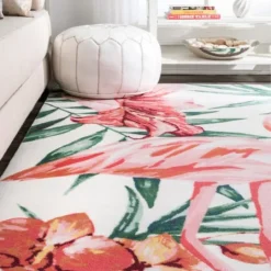 Kirkland's Home Flamingo Leaf Indoor/Outdoor Area Rug, 5X8- Outdoor Rugs