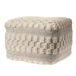 Kirkland's Home Flatweave Tufted Checker Wool Pouf- Pillows