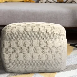 Kirkland's Home Flatweave Tufted Checker Wool Pouf- Pillows