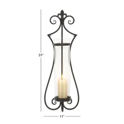 Kirkland's Home Fleur Distressed Black Iron Sconce, 31 In.- Sconces