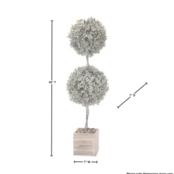Kirkland's Home Flocked Double Ball Boxwood Bush In Wood Box- Trees & Topiaries