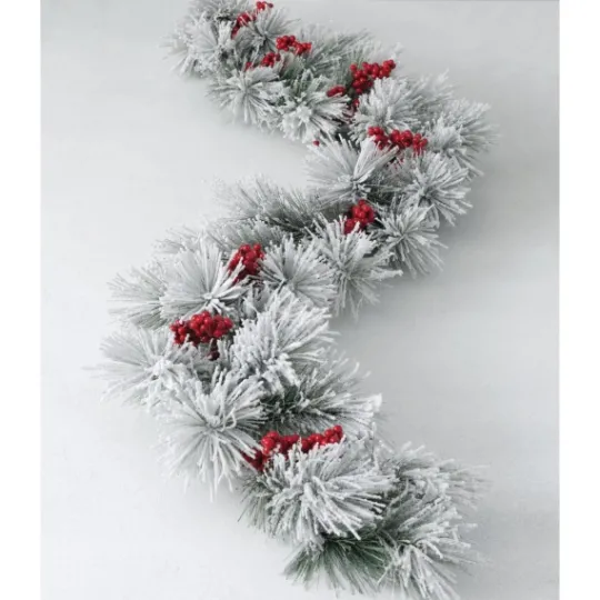 Kirkland's Home Flocked Pine And Berry Garland- Arrangements & Greenery
