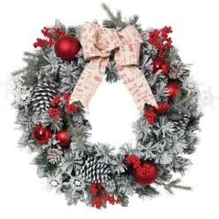 Kirkland's Home Flocked Pine Wreath With Berries And Ornaments- Wreaths