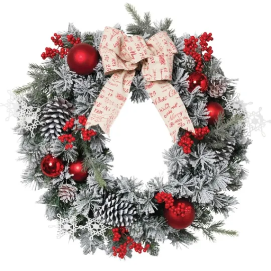 Kirkland's Home Flocked Pine Wreath With Berries And Ornaments- Wreaths