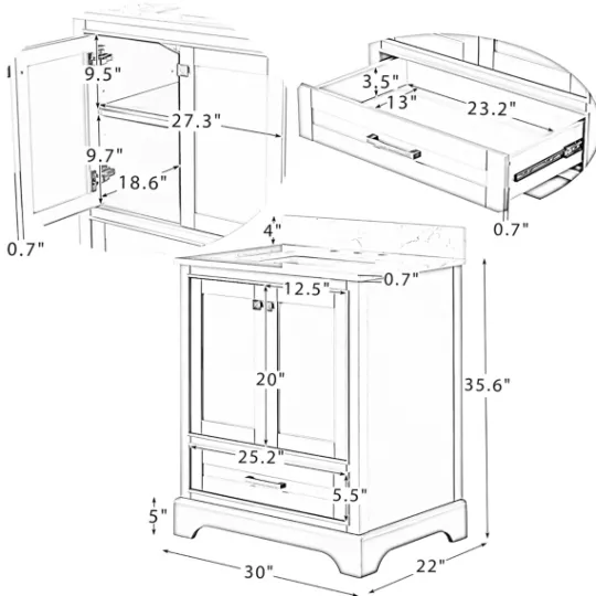 Kirkland's Home Florence Wood Backsplash Sink Vanity- Bathroom Furniture