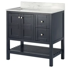 Kirkland's Home Foster Navy Wood Backsplash Sink Vanity- Bathroom Furniture