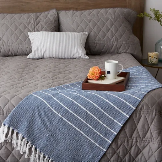 Kirkland's Home French And White Thin Stripe Throw- Blankets & Throws