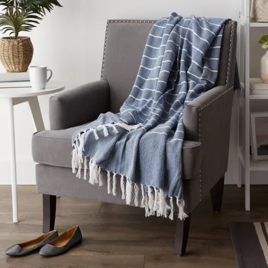 Kirkland's Home French And White Thin Stripe Throw- Blankets & Throws