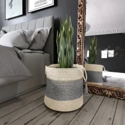 Kirkland's Home Frost Gray Bold Striped Jute Basket, 17 In.- Baskets & Boxes