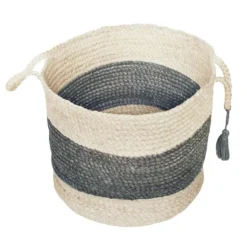 Kirkland's Home Frost Gray Bold Striped Jute Basket, 19 In.- Baskets & Boxes