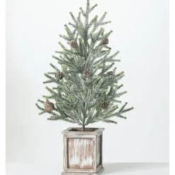 Kirkland's Home Frosted Pinecone Tree In Whitewash Planter, 24 In.- Trees & Topiaries