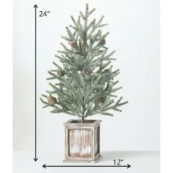 Kirkland's Home Frosted Pinecone Tree In Whitewash Planter, 24 In.- Trees & Topiaries