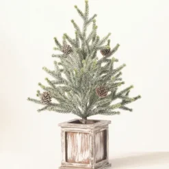 Kirkland's Home Frosted Pinecone Tree In Whitewash Planter, 18 In.- Trees & Topiaries