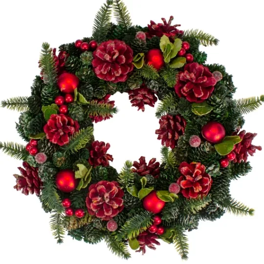 Kirkland's Home Frosted Red Ornament And Pinecone Wreath- Wreaths