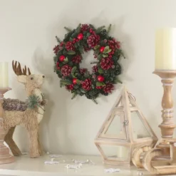 Kirkland's Home Frosted Red Ornament And Pinecone Wreath- Wreaths