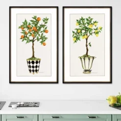 Kirkland's Home Fruit Topiary Giclee Black Framed Prints, Set Of 2- Framed Art