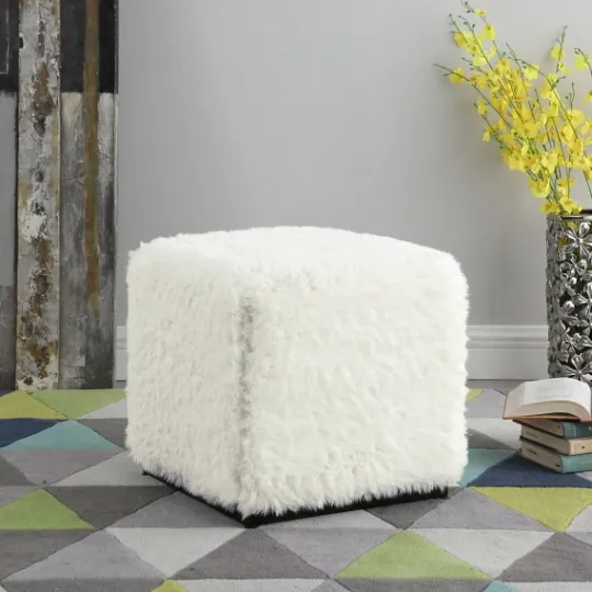 Kirkland's Home Fur Cube Ottoman- Benches & Ottomans