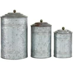 Kirkland's Home Galvanized Metal Lid 3-Pc. Decorative Jar Set- Decorative Bowls & Jars
