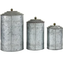 Kirkland's Home Galvanized Metal Lid 3-Pc. Decorative Jar Set- Decorative Bowls & Jars