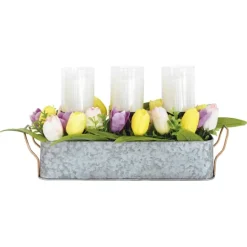 Kirkland's Home Galvanized Spring Tulips Led Candle Centerpiece- Arrangements & Greenery