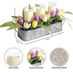 Kirkland's Home Galvanized Spring Tulips Led Candle Centerpiece- Arrangements & Greenery