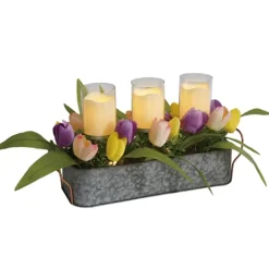 Kirkland's Home Galvanized Spring Tulips Led Candle Centerpiece- Arrangements & Greenery