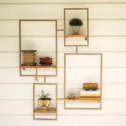 Kirkland's Home Geometric Honey Mango Wood Wall Shelves- Shelves