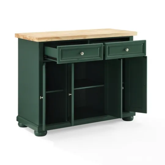 Kirkland's Home Gia Forest Green Wood Kitchen Island- Kitchen Islands & Bar Carts